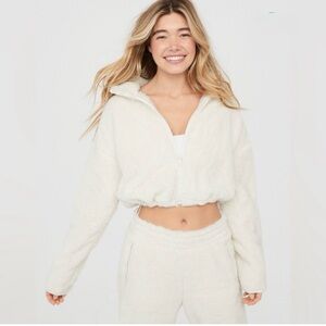 Offline by Aerie Off-White Cropped Teddy Bear Jacket